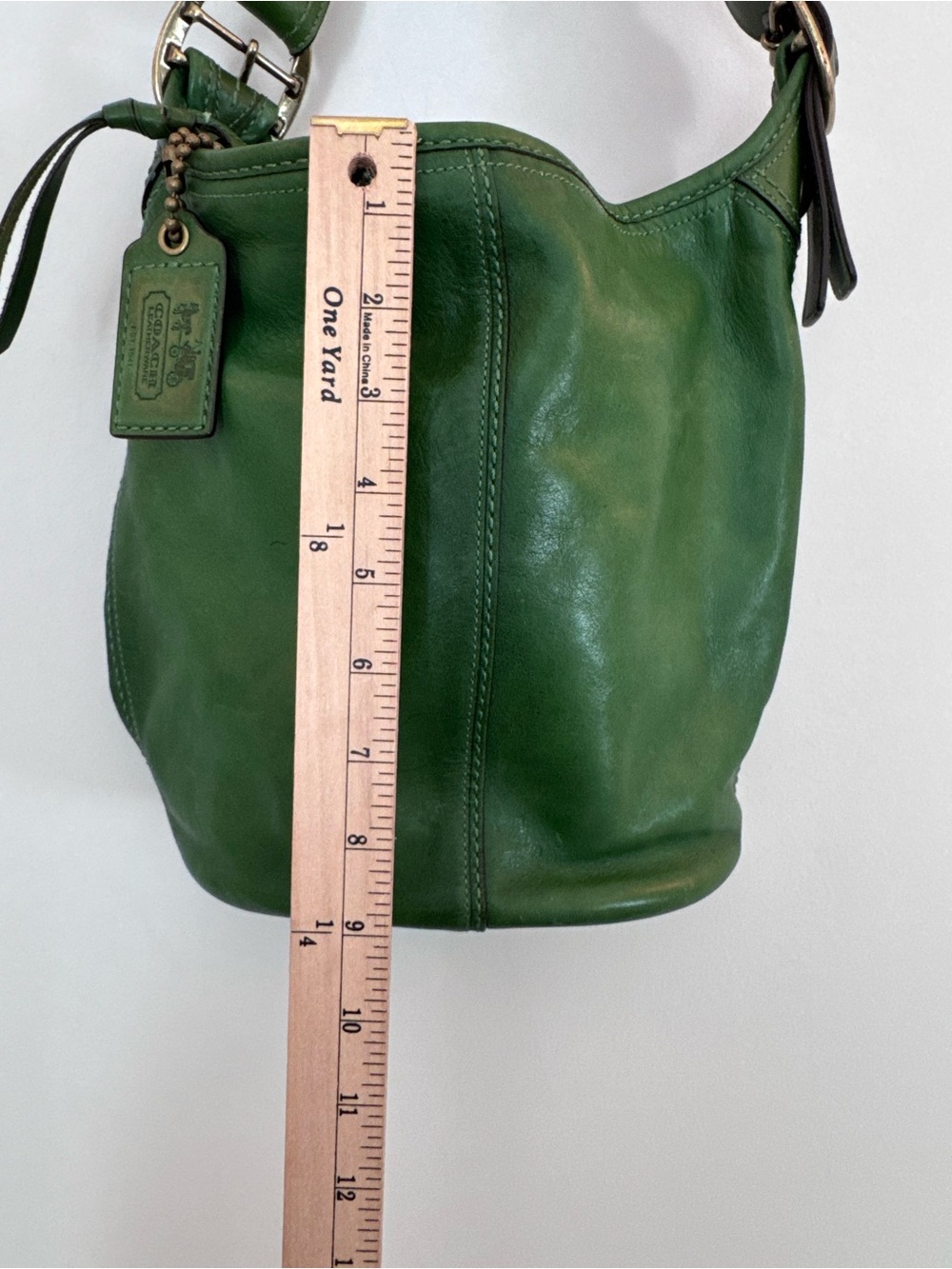VTG COACH BLEEKER TATTERSALL BURNISHED Leather Bucket Bag in Apple Green #11422 - Picture 17 of 17